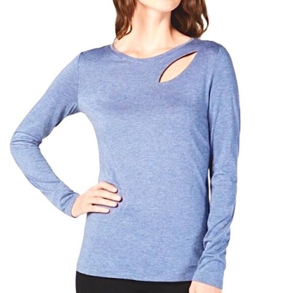 INC Blue Cut Out Light Knit Crew Neck Top and Long Sleeve - Picture 1 of 5